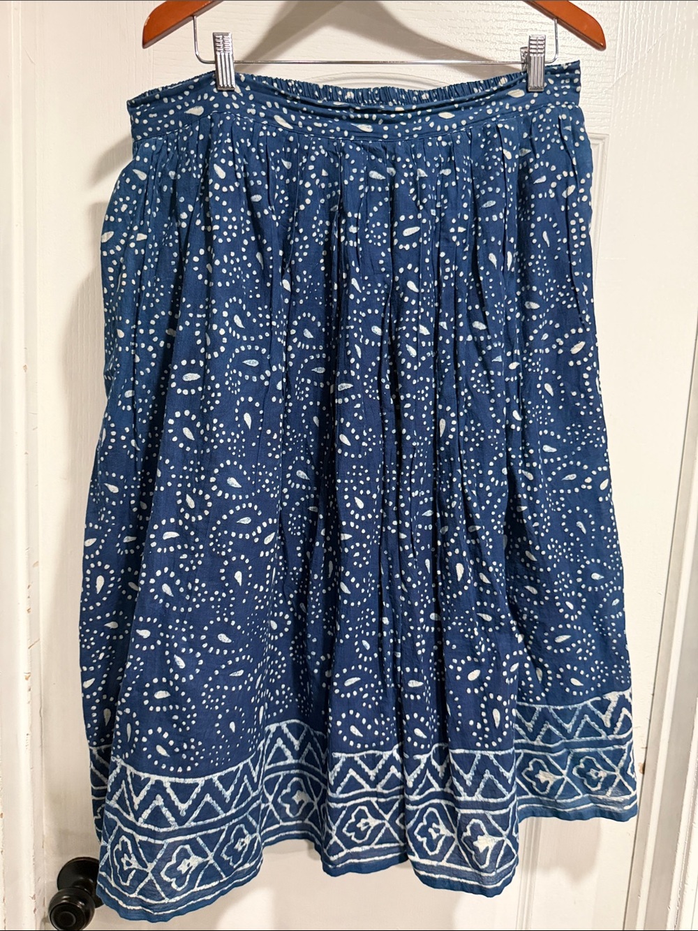 Cost Plus World Market Blue & White Printed Cotton Midi Skirt